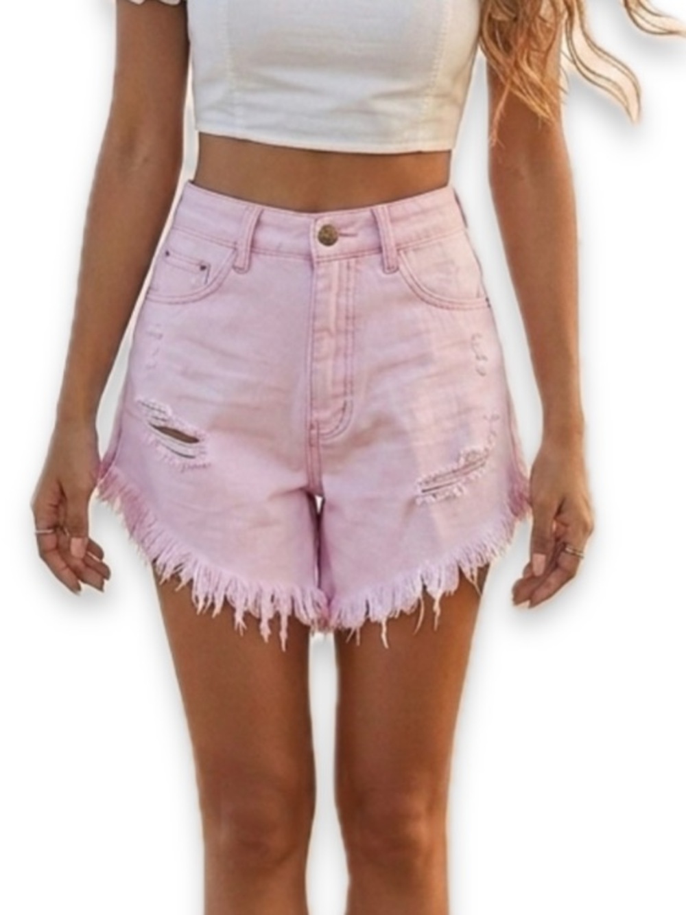 BDG Carla High Rise Pink Denim Distressed Shorts